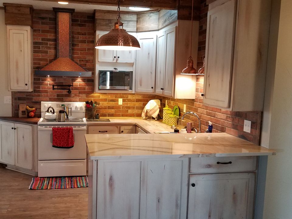 distressed white finish custom kitchen cabinets