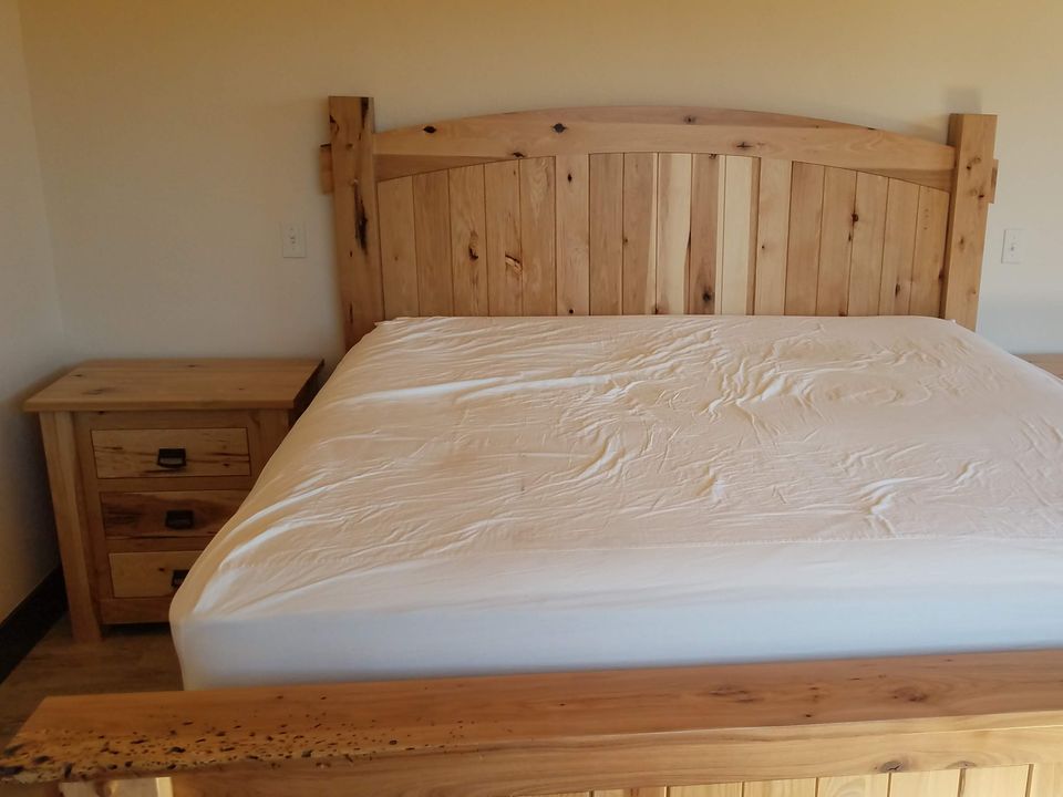 custom bedroom set with hand-built bedframe and matching nightstand