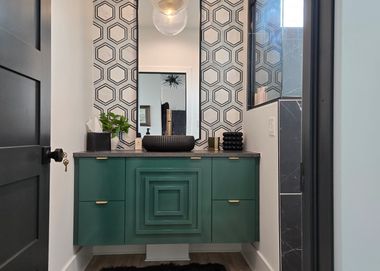 custom green bathroom vanity